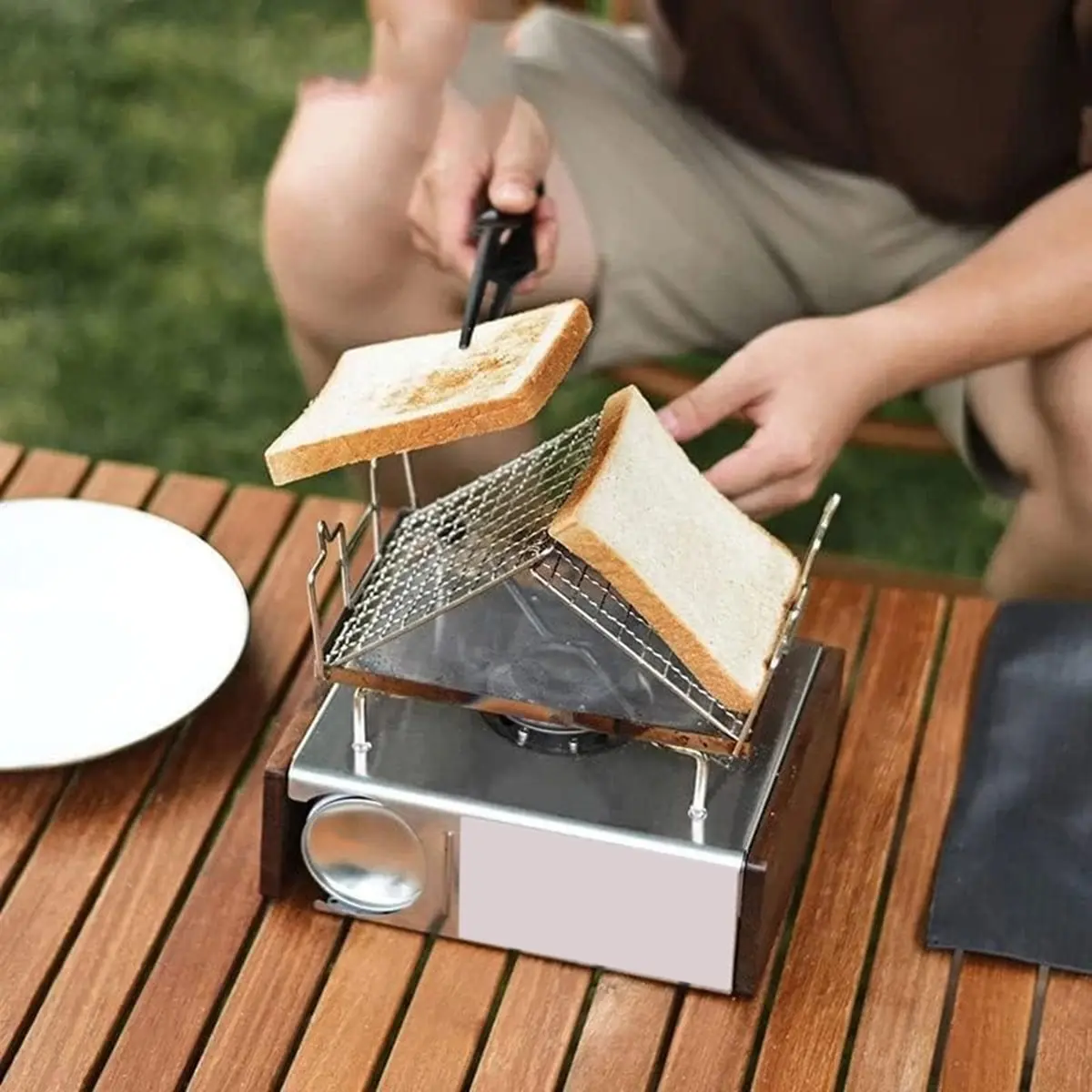 ABXY Stainless Steel Foldable Portable Toaster Rack for Camping Hiking and Picnics Versatile Baking Wire Rack Outdoor Use