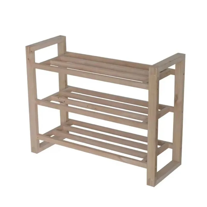 Natural Wood 3 Tier Shoe Rack Open Storage Shelf for Home Entrance Multi Functional Organizer