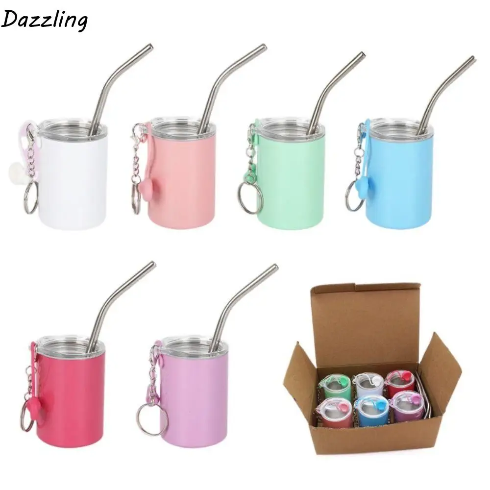 Stainless Steel Water Cup Keychain Mini Tumbler Shot Glass Straw Cup Keyring Decoration Coffee Cup Drinking Cup Pendant