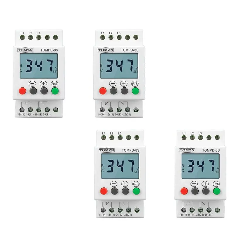 4X 3 Phase Din Rail Adjustable Under Over Voltage Protector Voltage Monitoring Sequence Protection Relay-A68E