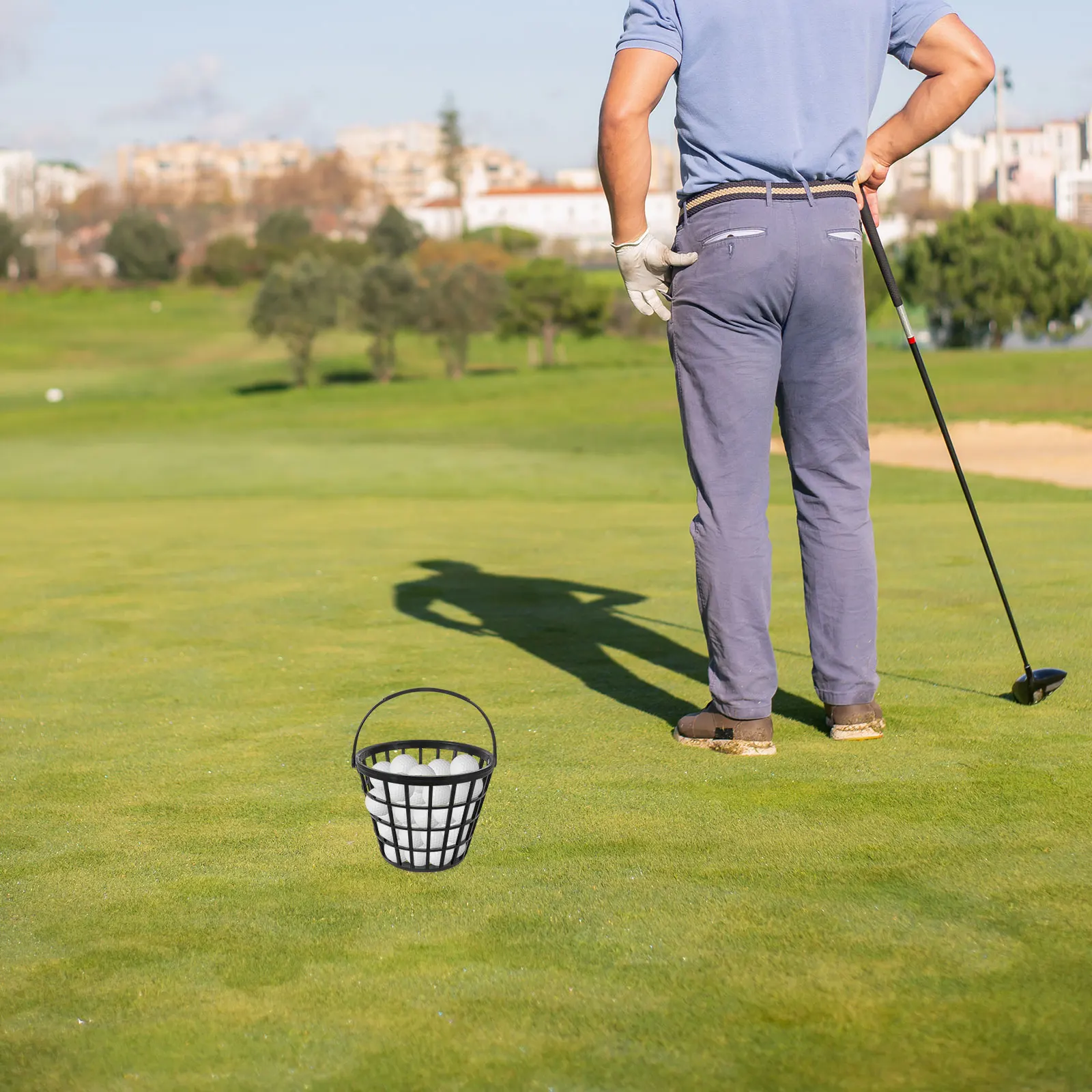 Large Capacity Black Plastic Golf Ball Basket Carry Handle Durable Golf Ball Storage Bucket Practice Outdoor Accessories