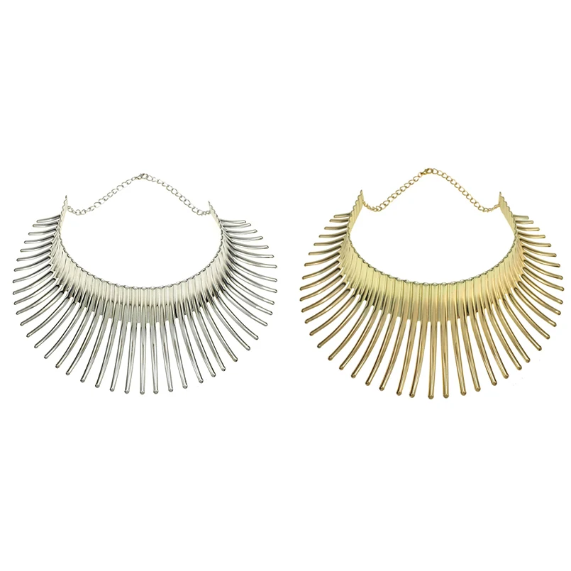 قلادة ABQR النسائية الأفريقية الكبيرة على الطراز الهندي مصنوعة من خليط معدني كبير الشوكة وياقة على شكل ذهبي #5