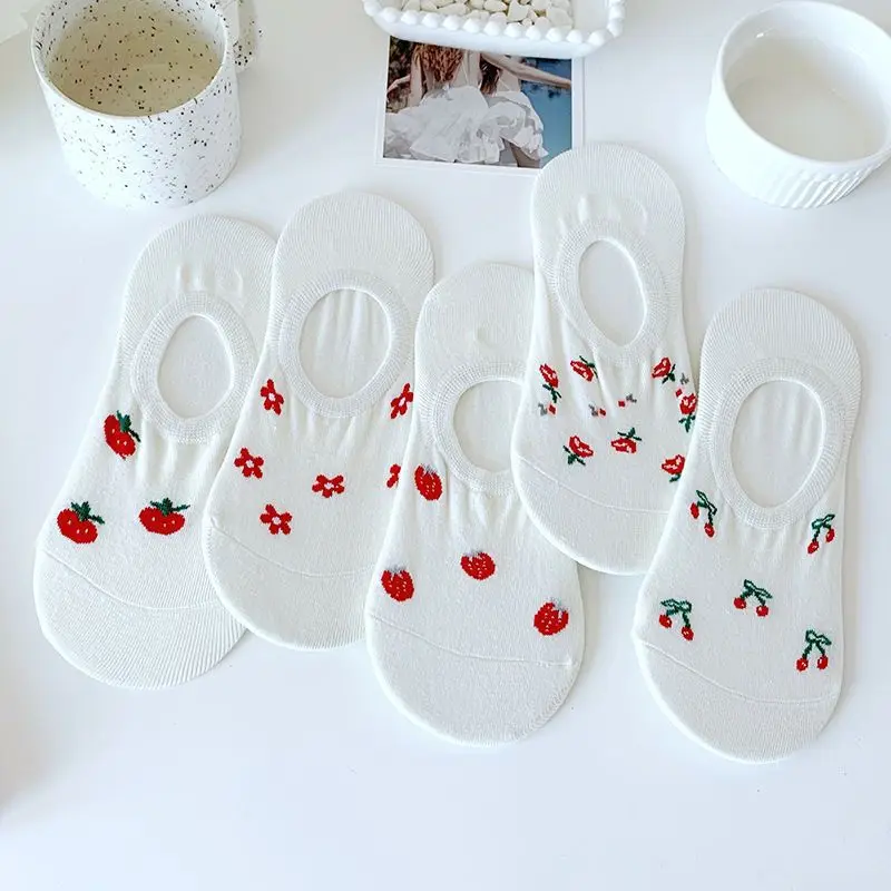

1/5 пар милых женских носков: новые летние тонкие дышащие невидимые короткие носки для повседневной носки