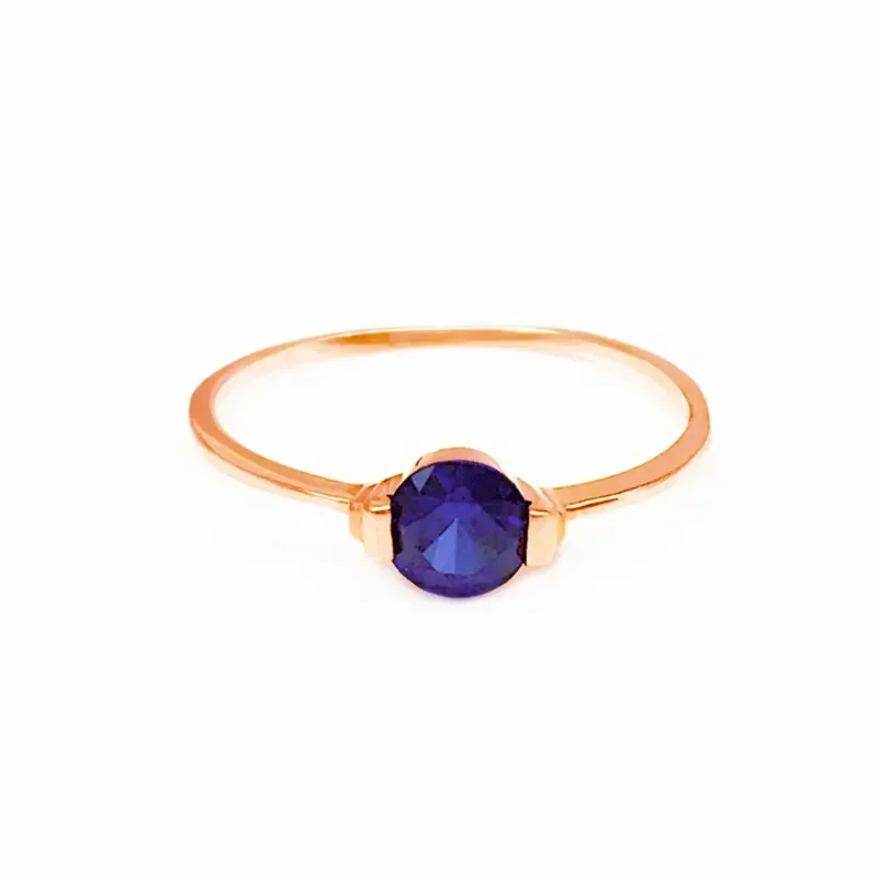 585 Purple Gold Plated 14K Rose Gold Blue Gemstone Rings for Women Opening Adjustable Simple Elegant Engagement Jewelry Gift