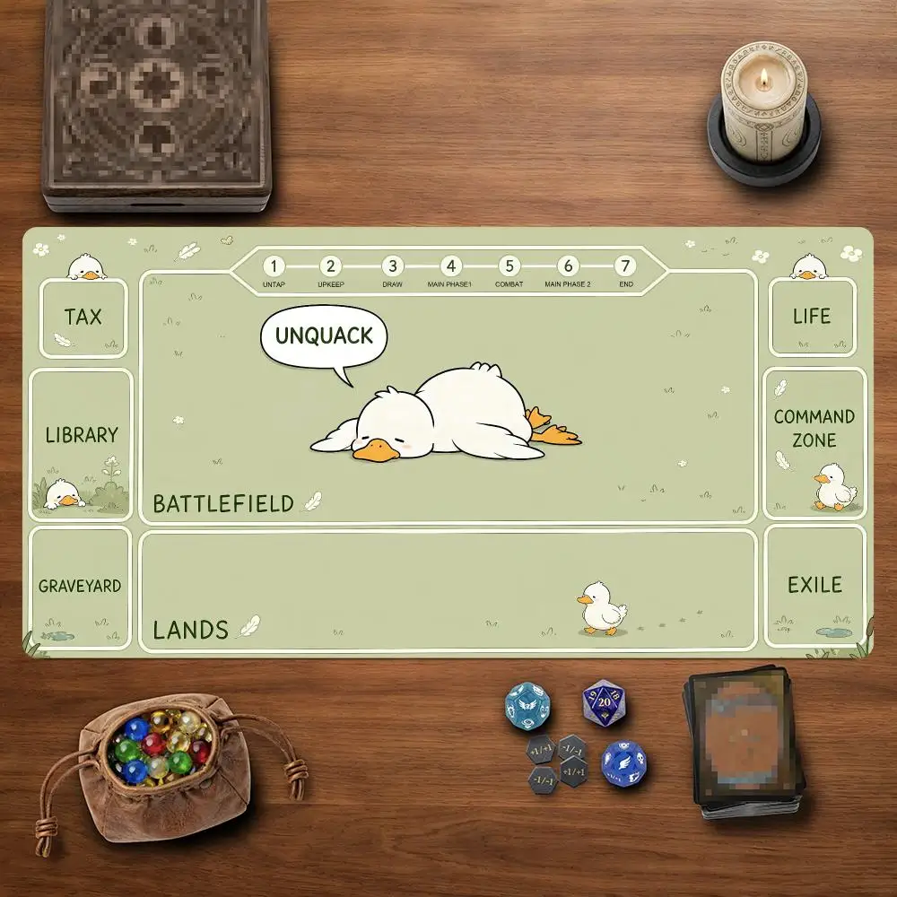Kawaii Sleepy Duck MTG Playmat With Zones Magic The Gathering Play Mat Non-Slip Rubber TCG Card Game Desk Mat Gaming Mouse Pad