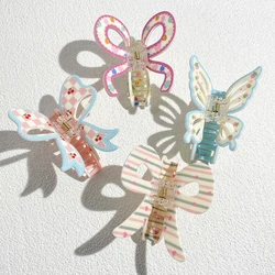 Sweet Colorful Stripe Bowknot Butterfly Flower Large Size Hair Claw Clip For Women Girls Cute Thick Hairpin Hair Accessories