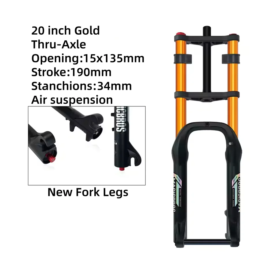 MAGICBROS 20"/26" *4.0 Dual Schouder Luchtvork voor Strand Sneeuwfiets Elektrische fietsen Dubbele Kroon Vork QR/Thru-As Reizen 190MM