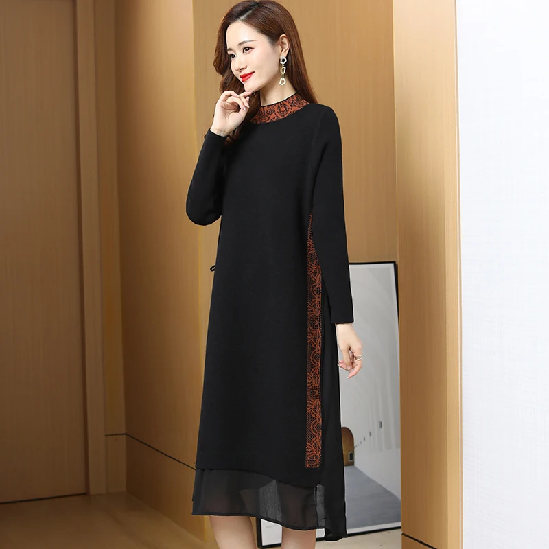 Korean Luxury Versatile Knitted Dress Women's Autumn Retro Cashmere Bottom Skirt 2023 Loose Tight Casual Vacation Sweater Vestid