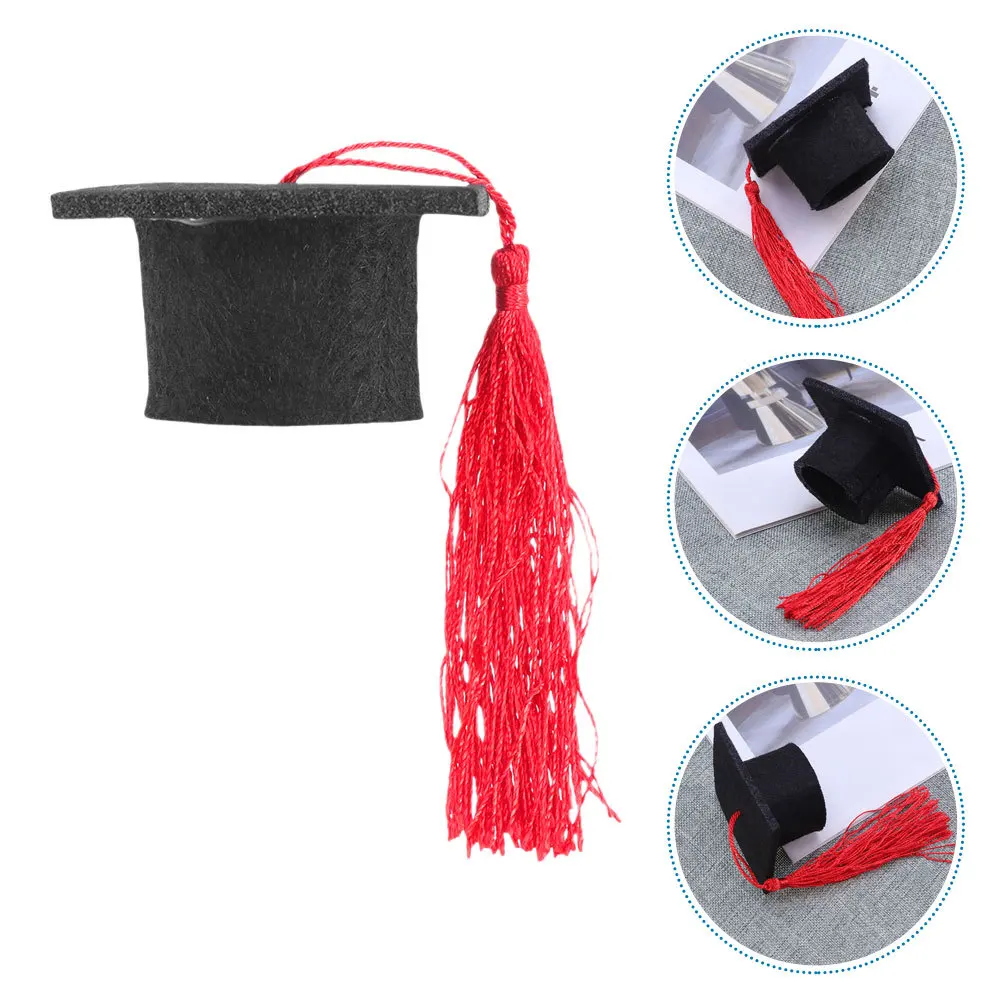 

24Pcs Mini Graduation Hats with Tassel Red Felt Cupcake Toppers for Beer Wine Bottle Decor Class of 2025 Party Supplies