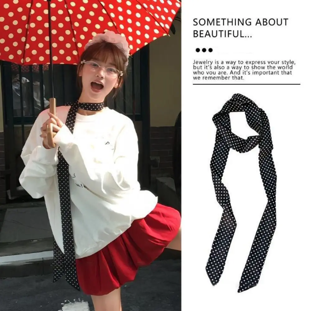 

Винтажный дизайн, длинный шарф 180 см, шифоновый шелковый шарф в горошек, декоративный винтажный шейный платок, повседневная одежда