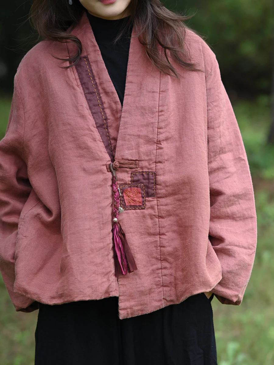 

Свободное женское хлопковое джинто, осенне-зимнее теплое хлопковое пальто, льняная хлопковая верхняя одежда, традиционная китайская этническая одежда с v-образным вырезом Lo...