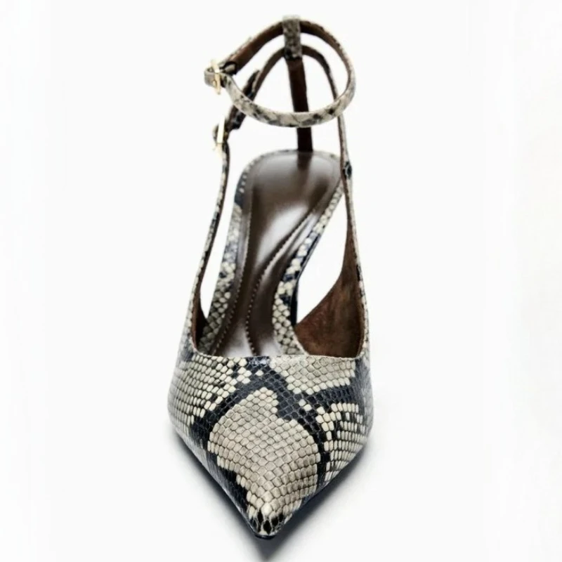Zapatos de tacón sexis con punta estrecha para mujer, sandalias con correa en el tobillo, diseño de serpiente, zapatos elegantes de oficina, zapatos de fiesta, tacones altos de marca a la moda para mujer
