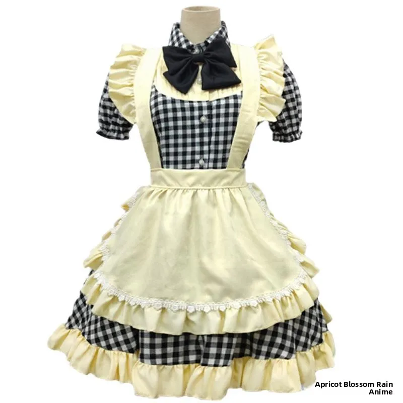 زي تنكري نسائي تقليدي صيني بنمط مدرسي ولوليتا مع نقشة مربعات