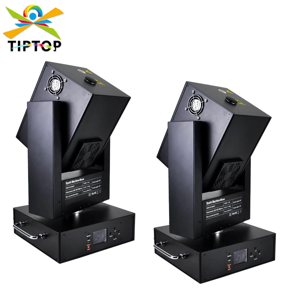 TIPTOP 750W Moving Head Stage Cold Fireworks Machine DMX Control 5 Channels X Y Axis Moving Aluminum Shell Power IN Out