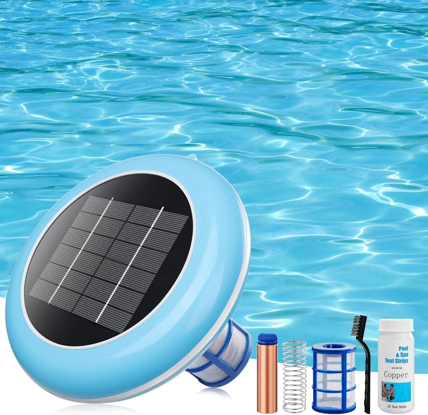 

Chlorine Sun Shock Water Purifier Solar Copper Pool Ionizer Auto Switch RGB LED Light Up To 35000 Gal for Outdoor Swimming Pool