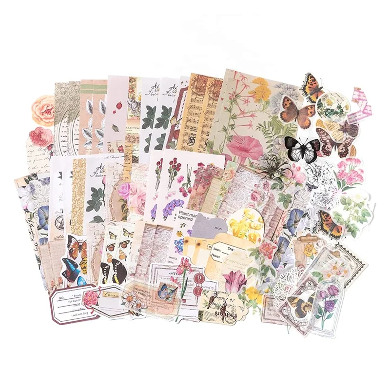 260Pcs Vintage Scrapbooking Stickers Pack,DIY Retro Journaling Supplies Stickers Kit,Flowers Scrapbook Paper Accessories