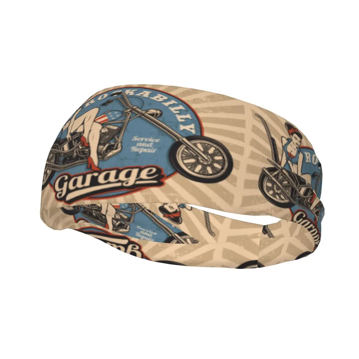 

Vintage Sexy Girl On Motorcycle With American Flag Elastic Hair Band Yoga Headband Makeup Hair Hoop Headwrap