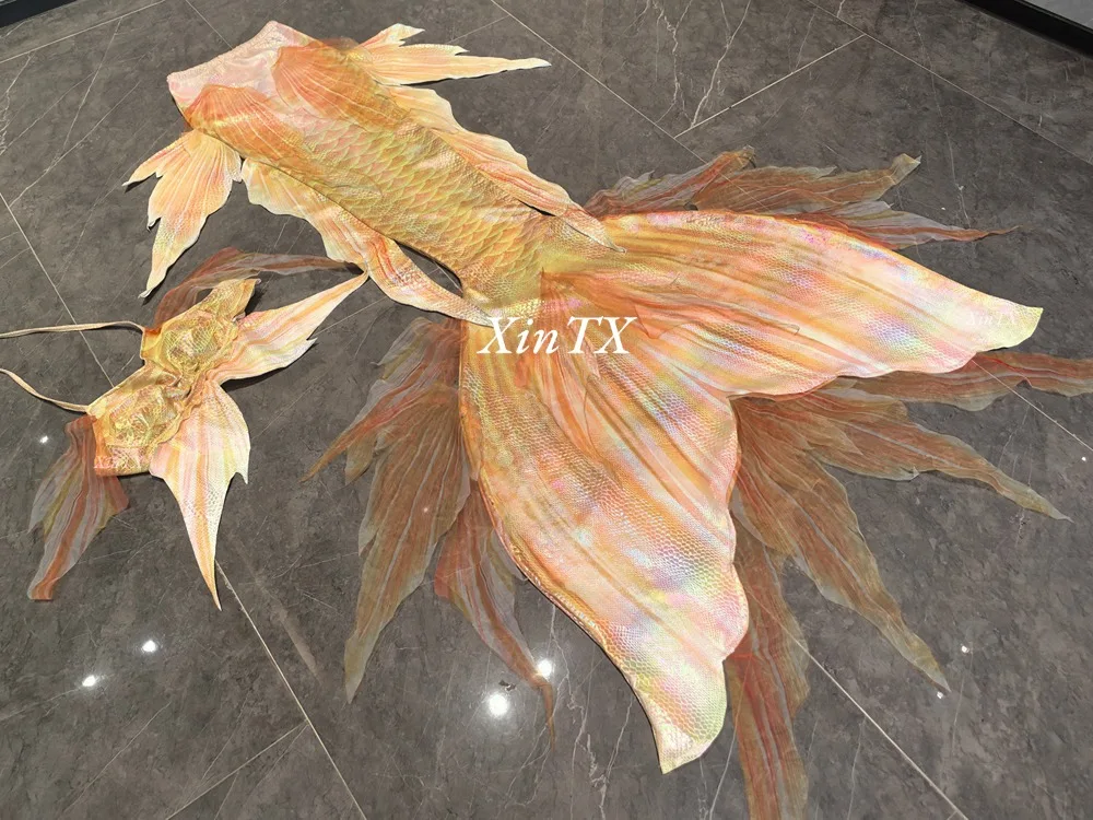 Professional adult mermaid tail hot stamping yarn stretch light fabric woman mermaid swimsuit Halloween cosplay aquarium show view 2