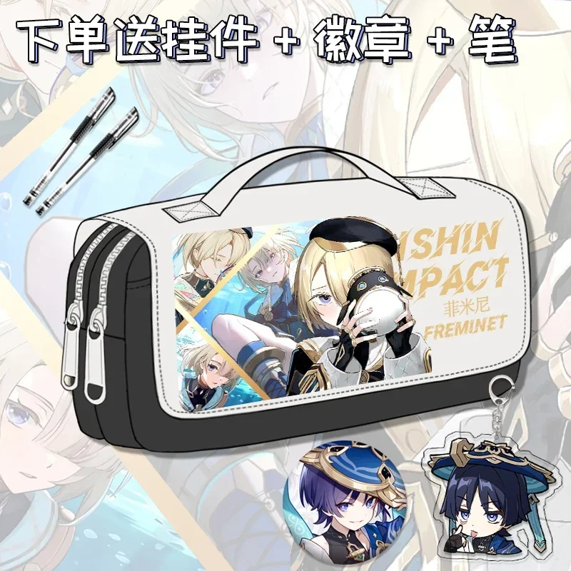 Juego de Anime GS Impact Cos Lyney Freminet, Wriothesley Dainsleif Furina, Etc. Estuche de lápices de regalo de contraste de Color Simple Unisex, nuevo, 2024