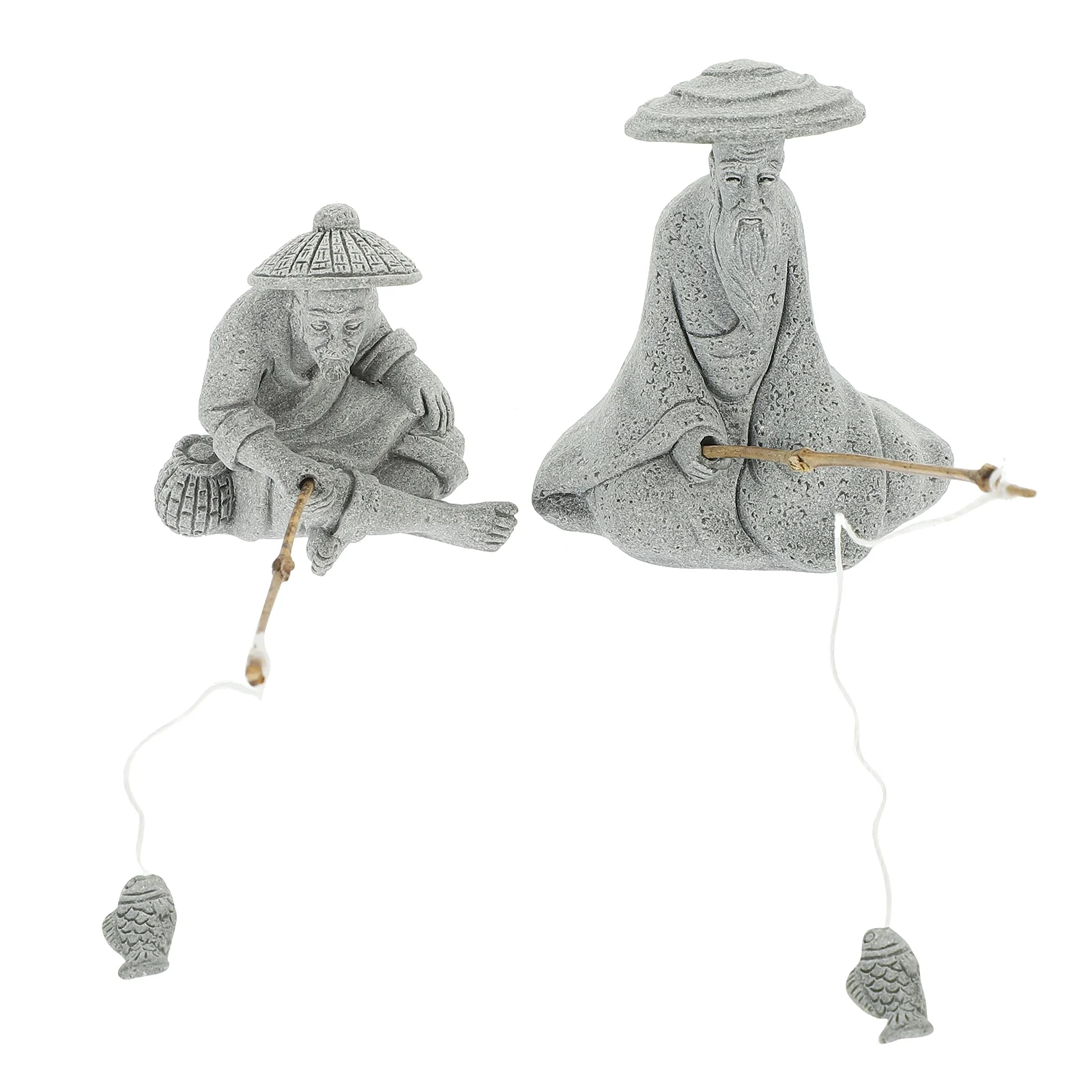 

Decorate Fisherman Statue Elder Decoration Aquarium Sandstone Oriental Fishing Figurines