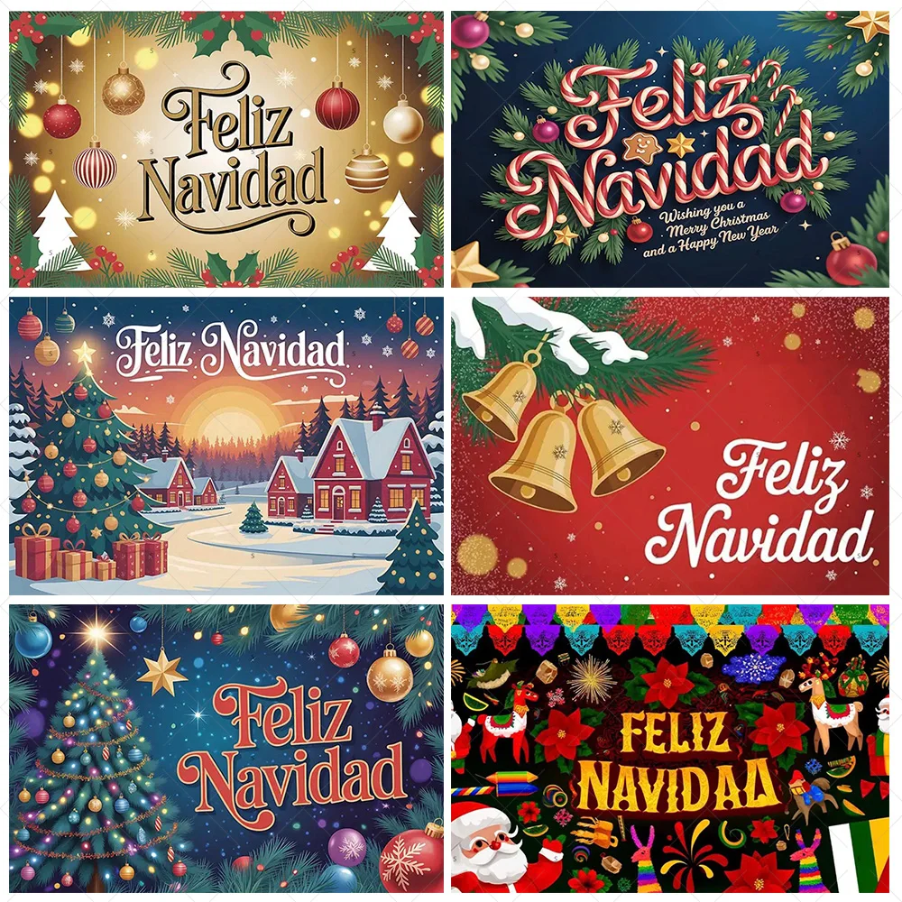 

Winter Christmas Background Banner Spanish Christmas Party Decoration Xmas Tree Santa Claus Backdrop Supplies Photography Props
