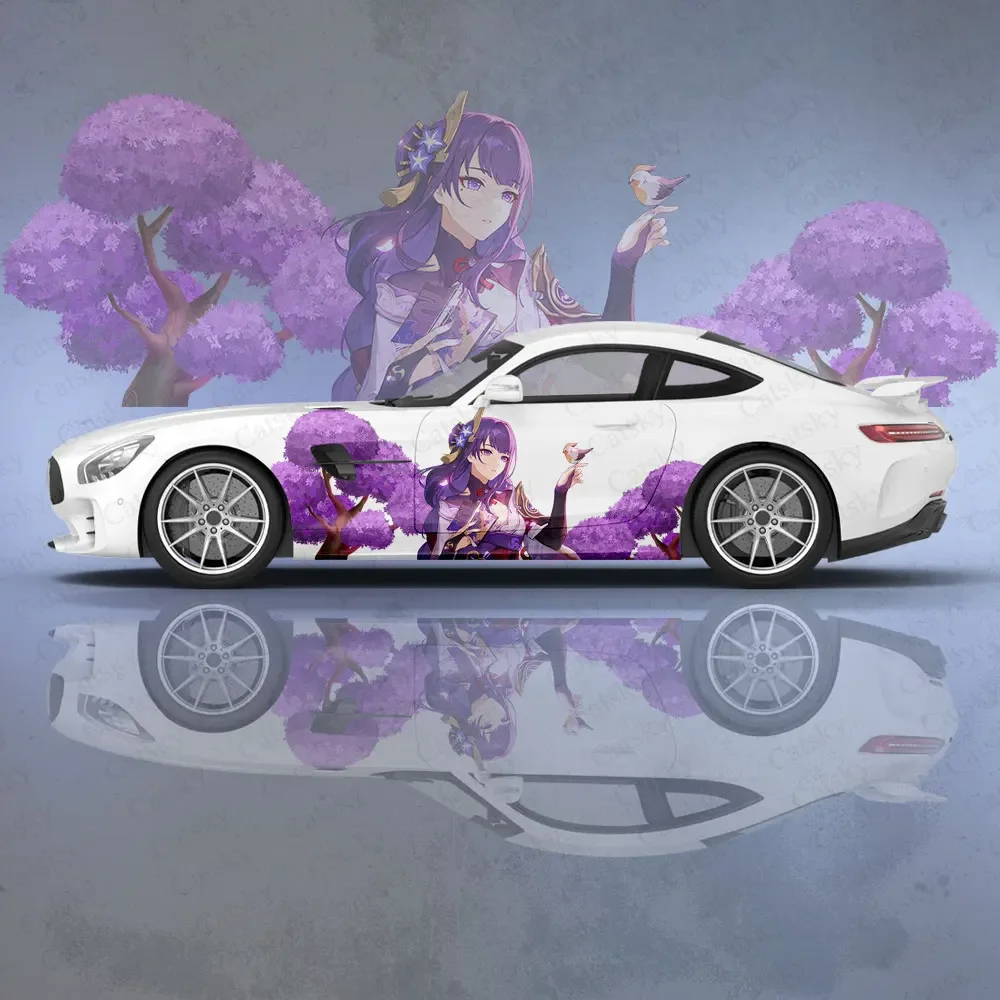 Raiden Shogun Genshin Impact Car Side Sticker Full Body Decal Decor Covering Scratches Waterproof Vinyl Wraps Auto Accessories