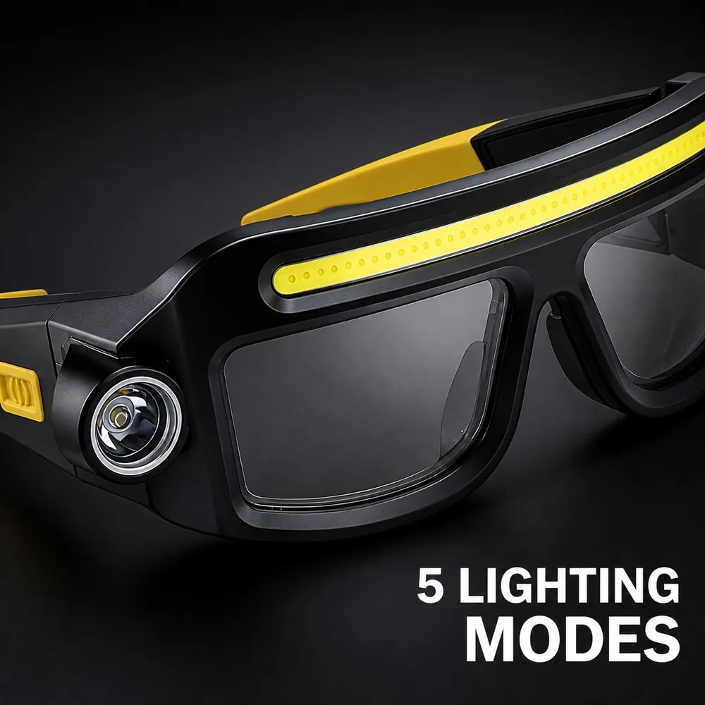 Rechargeable LED Glasses Light, 40 COB + Dual XTE Headlamp, 5 Modes, Type-C Hands-Free Lamp for Hiking Repair Camping