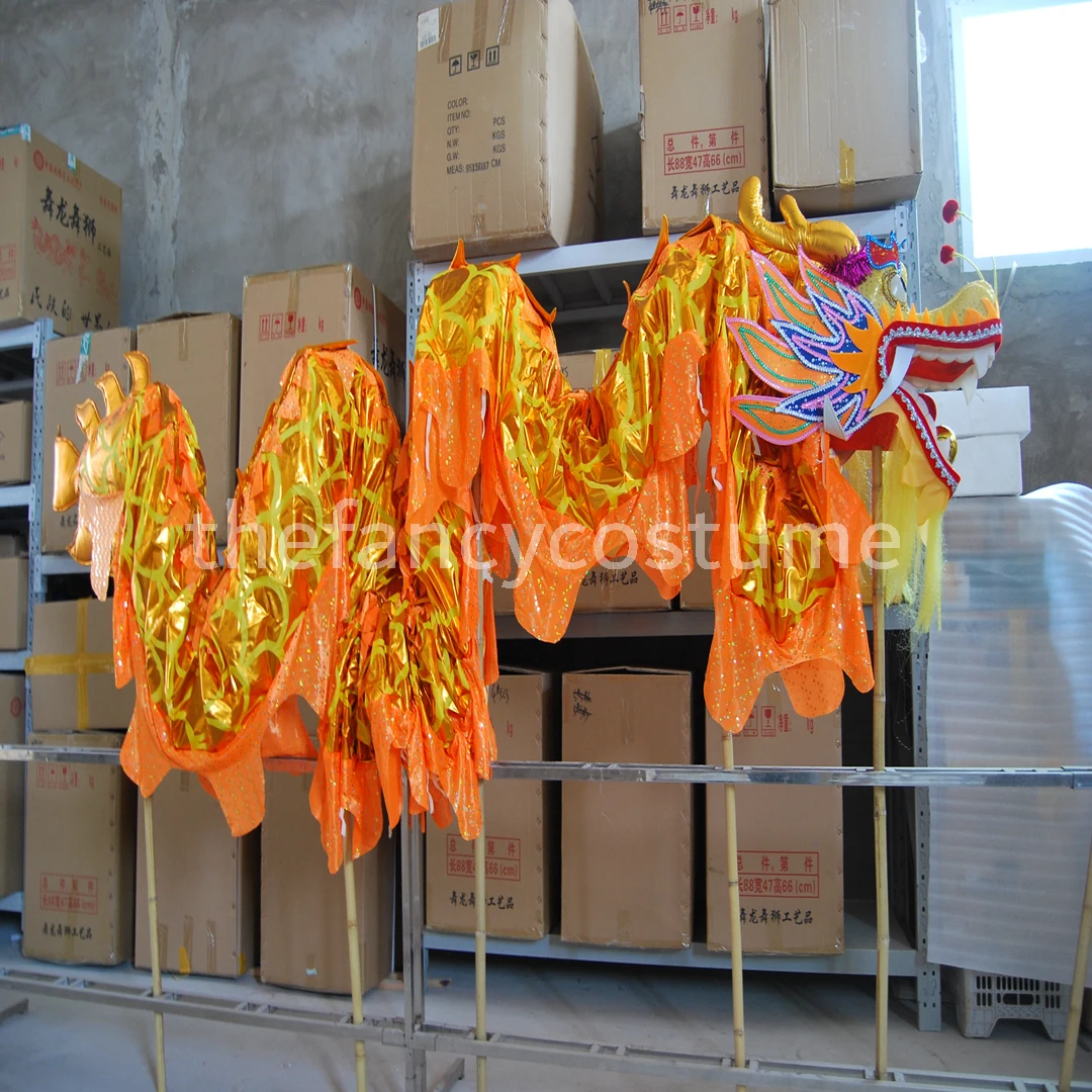 

DRAGON DANCE Props CHINESE Wulong Loong Culture 7m 6 students Gold-Plated Party Decoration Mascot Costume Folk Festival Stage