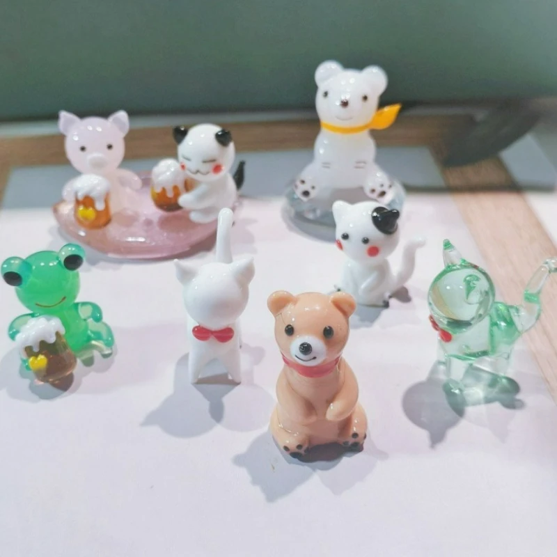 

Japanese Cute Mini Glass Cat Frog Statue Cartoon Animal DIY Accessories Fairy Garden Ornament Statue Micro Landscape Decorations