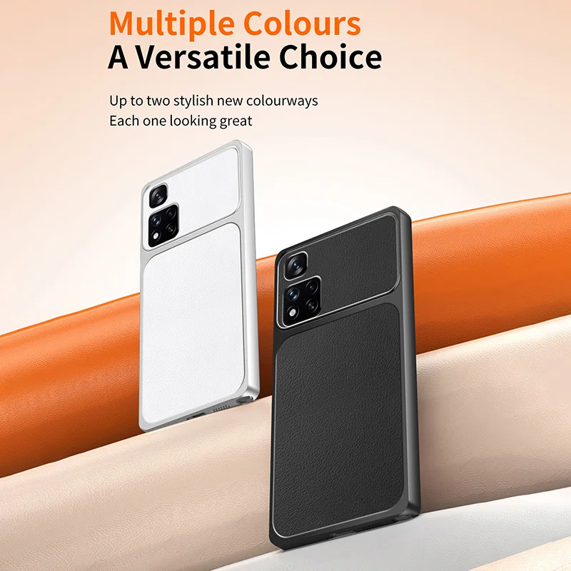 Leather Back Covers Lychee Texture Classic for Xiaomi Redmi Note 11 Pro Matte Phone Cases with Shock-Resistant Camera Protection