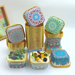 50Pcs Gold Arabesque Cupcake Paper Cup Bohemian Mandala Panettone Baking Mold Muslim Pattern Foil Muffin Islamic Pastry Cake Cup