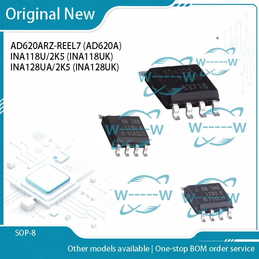 5-50PCS) AD620ARZ-REEL7 AD620A INA118U/2K5 INA118UK INA128UA/2K5 INA128UK AD620ARZ INA118U INA128UA SOP-8 IC CHIP