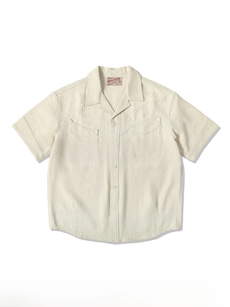 

MBBCAR Western Series Narrow Width 8OZ Cus Woven Hemp Blend Cuba Collar Vintage ort Sve irt Breathable Summer Youth...