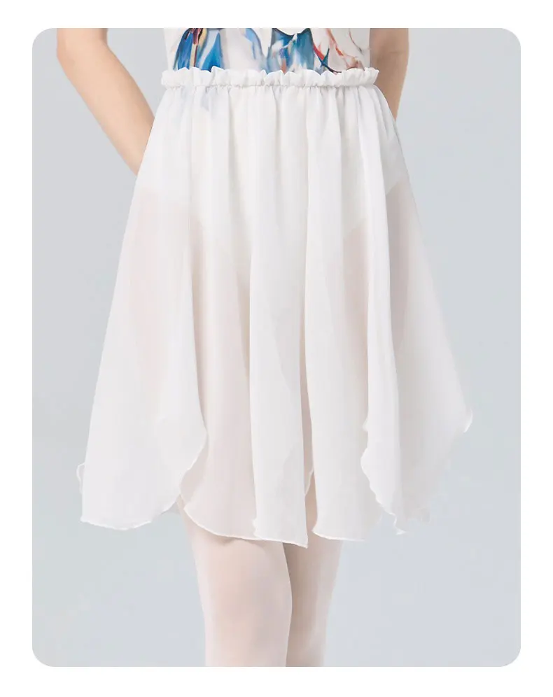 Ballett-Tanzrock für Damen, Erwachsene, Teenager, lyrisch, weiß, schwarz, blütenblattförmiger Chiffonrock, Ballerina-Tanz-Übungsröcke