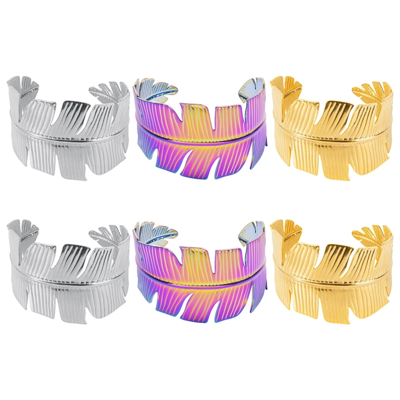 1Pc Stainless Steel Women Personality Irregular Wide Textured Open Bangle Trendy Wheat Ear Leaf Bmboo Aesthetic Bracelet Jewelry