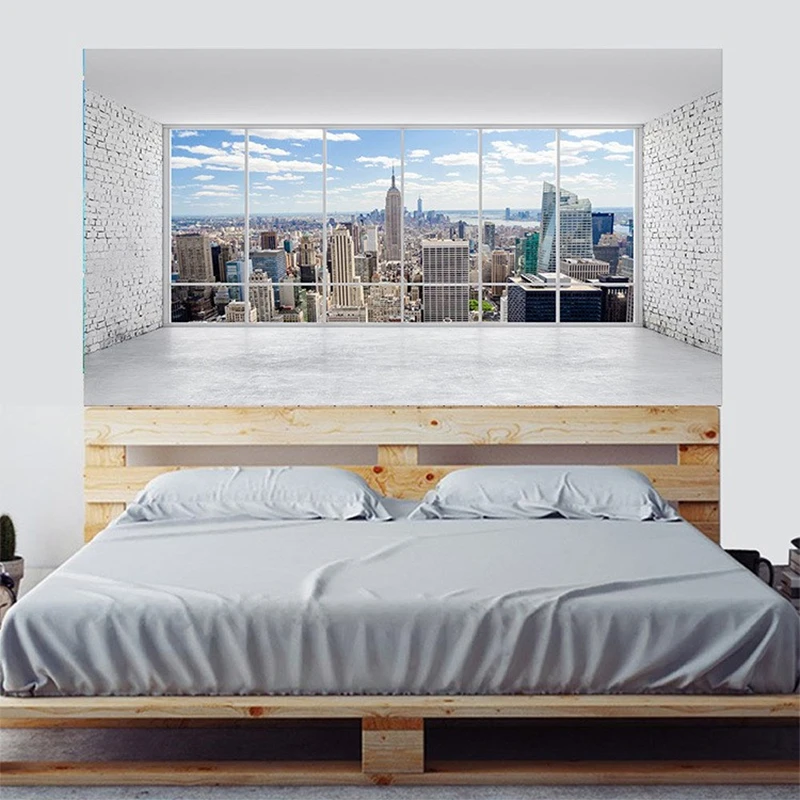 

Манхэттен Пейзаж 3D виниловый плакат наклейки на прикроватном фоне стены для украшения дома спальня окно искусство вид на город фреска