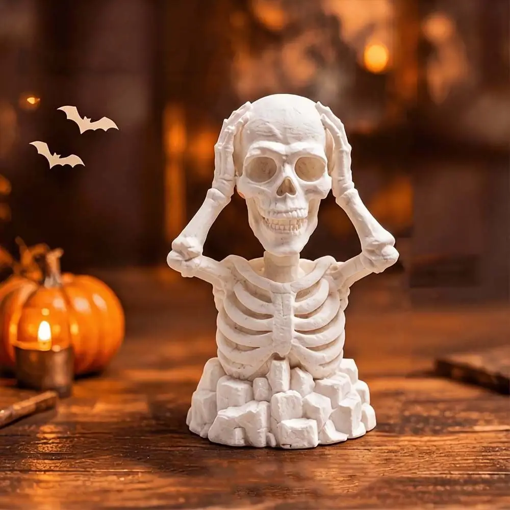 Compact Halloween Skeleton Figurine Novelty Durable 3D Printed Skull Miniature Creative Luminous Tabletop Statue Party