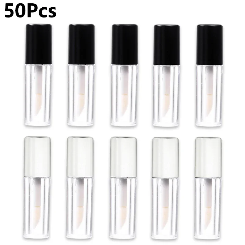 

50Pcs 1.2ml Mini Empty Lip Gloss Tubes Black White Refillable Lip Balm Containers Portable Transparent Makeup Bottles For Travel