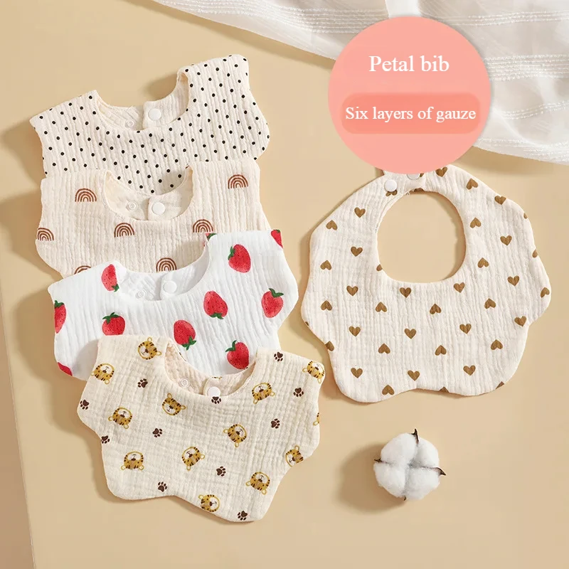 Korean Style Cotton Gauze Baby Feeding Bibs Summer Soft Petal Infants Print Saliva Towel Newborn Toddler Burp Cloth Kids Bib New