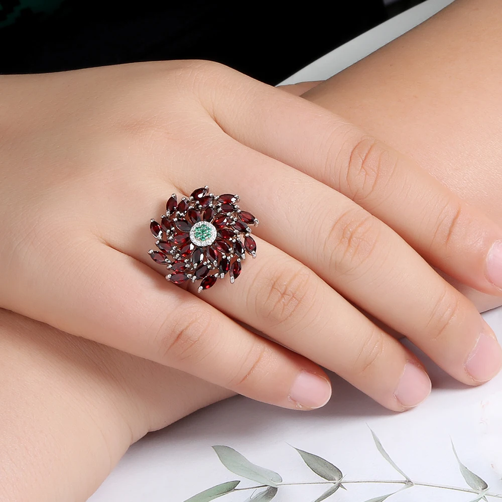 Gorgeous light luxury natural red garnet ring for women 925 sterling silver fine jewelry anniversary banquet gift