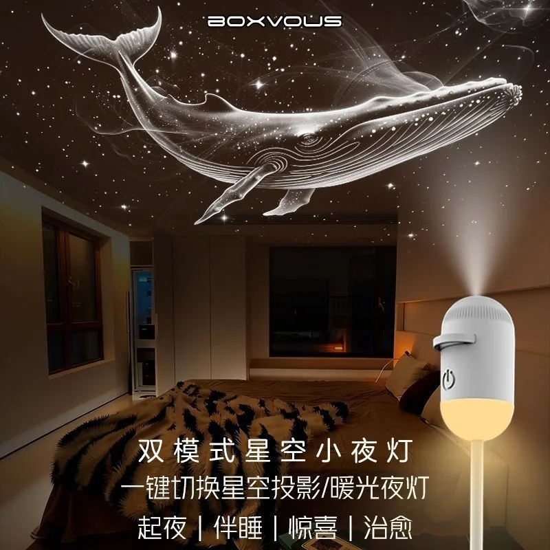 2-in-1 Mini Galaxy Star Projector Night Light Starry Sky Ambient Bedroom Decor Kids Gift with 10 Film Patterns