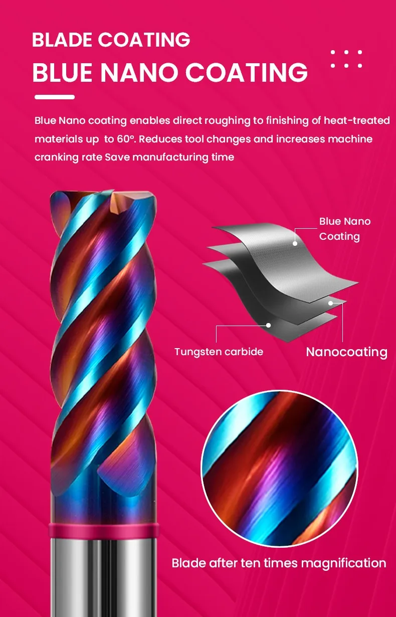AZZKOR 4F Schaftfräser mit Farbring, blauer Nano-Beschichtung, Wolframstahl-Hartmetall, Rundfräser für CNC-Maschinen, TGP-HRC70 – Detail 7