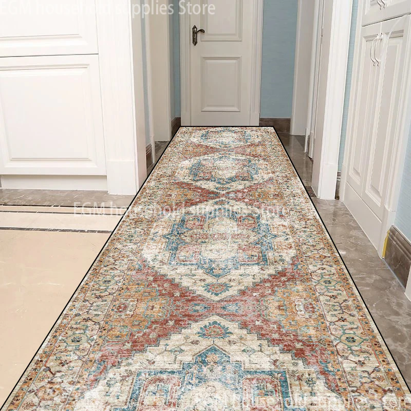 Persian Style Living Room Hall Carpet Long Hallway Corridor Rugs Non-slip Stairs Decor Runner Rug Kitchen Mat Size Customized