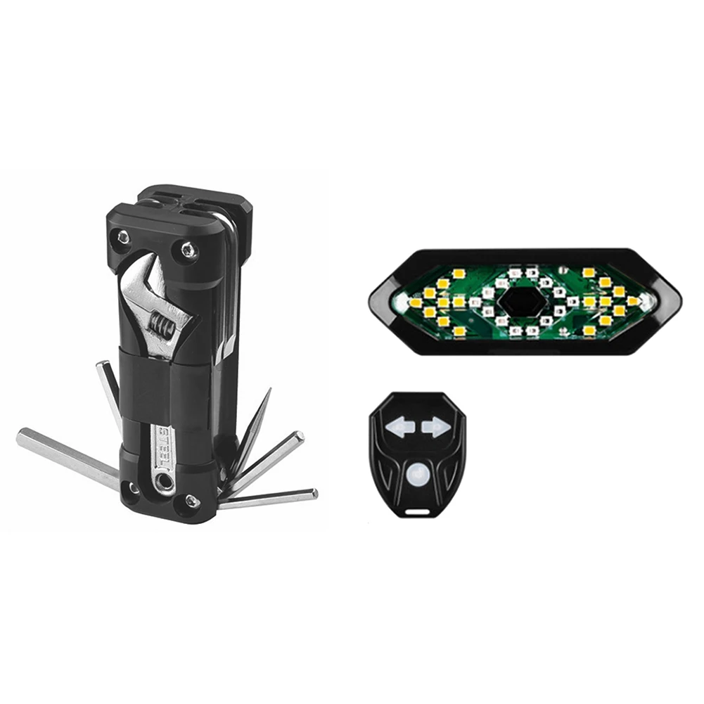 

ABUE-1 Pcs Bicycle Multifunction Tool Kits & 1 Set Bike Turn Signals Remote Control Rear Light