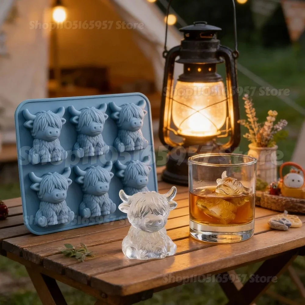 

6-Cavity 3D Mini Highland Cow Ice Cube Mold Silicone Ice Cube Tray for Whiskey Cocktails Cute Scottish Cow Shaped Ice Maker