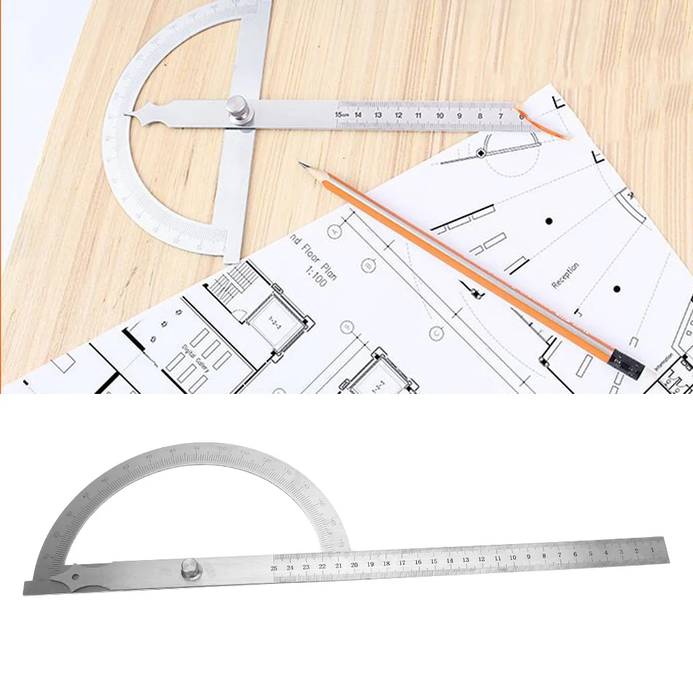 Angle Meter Steel Protractor 200*300mm Stainless Steel Angle Finder 0-180 Degree Protractor Rotary Angle Gage Protractor Ruler