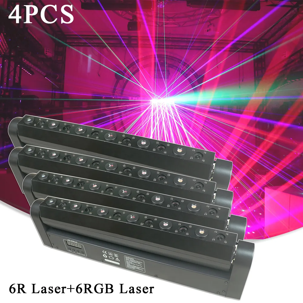 

4PCS Laser Moving Bar 6Eye R Laser With 6Eye RGB Laser Projector Beam Starry Sky Effect Dj Disco Party Dance Stage Lighting