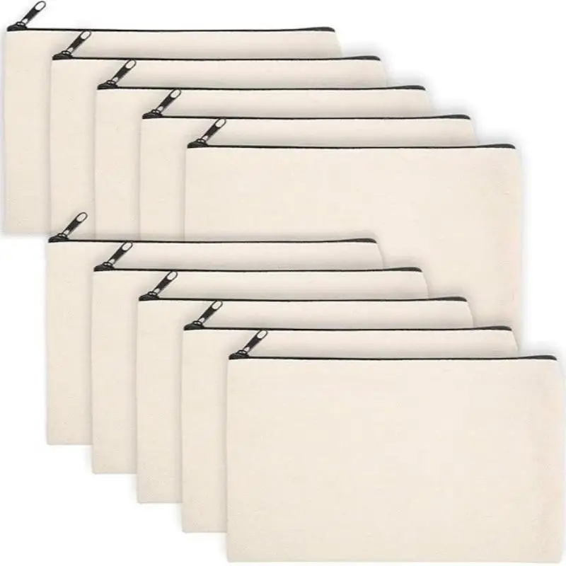 5pcs Blank Canvas Zipper Pouch Bulk Makeup Bag Pencil Case For Cosmetic DIY Crafts Independence Day