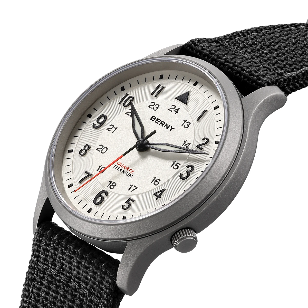 BERNY ไทเทเนียมนาฬิกาสําหรับชาย Classic Mens Field Pilot นาฬิกาอ่านง่ายนาฬิกาข้อมือควอตซ์กลางแจ้ง Super Luminous Sapphire 5ATM