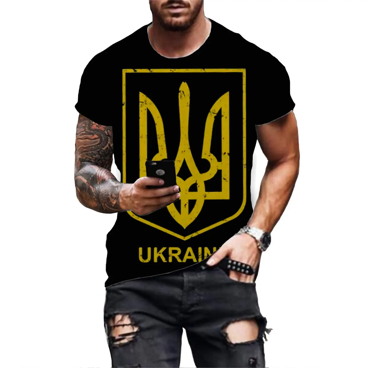 Newest Colorful Ukraina Flag Printed T Shirt Ukraine Short Sleeve Ukrainian T-Shirt Tshirt Tee Souvenir Tee Shirt